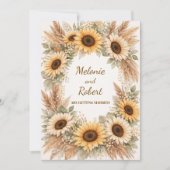 Sunflowers Earthy Boho Wedding Invitation Kaart (Voorkant)