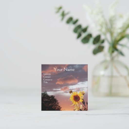 SUNFLOWERS EN PINK SUMMER SUNSET VIERKANTE VISITEKAARTJE (Staand voorkant)