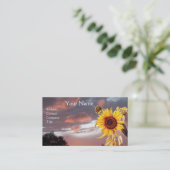 SUNFLOWERS EN PINK SUMMER SUNSET VISITEKAARTJE (Staand voorkant)