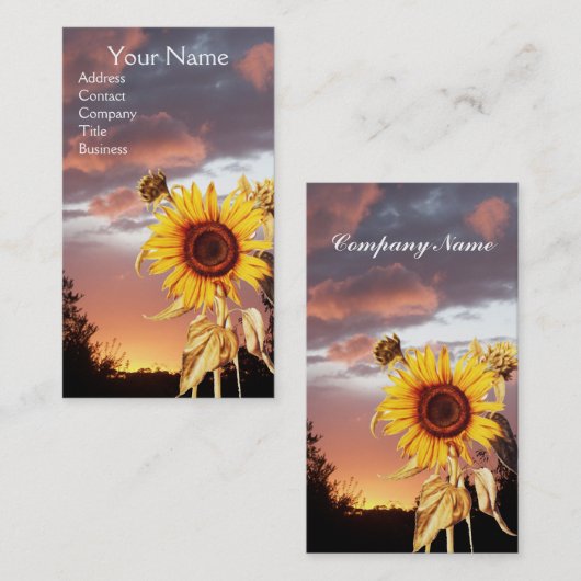 SUNFLOWERS EN PINK SUMMER SUNSET VISITEKAARTJE (Voorkant / Achterkant)