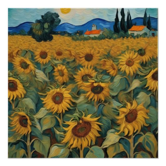 sunflowers field van gogh style perfect poster (Voorkant)