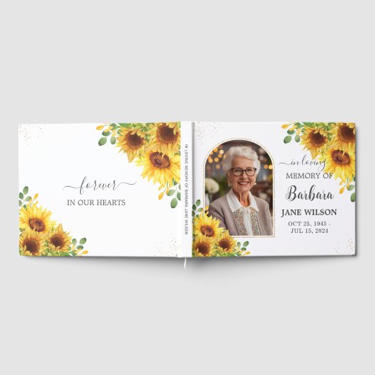 Sunflowers Floral Gold Memorial Funeral Photo Gastenboek (Volledig)