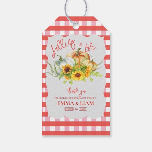 Sunflowers & Gingham Rustic Pumpkin Fall Wedding Cadeaulabel (Achterkant)