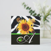 SUNFLOWERS GREEN BLACK WHITE ZEBRA FUR MONOGRAM KAART (Staand voorkant)