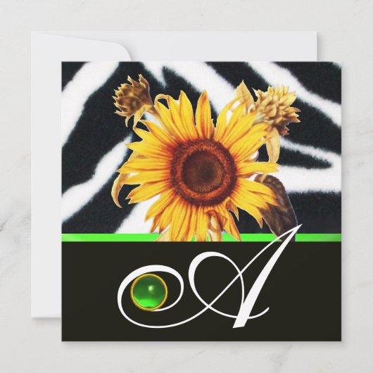 SUNFLOWERS GREEN BLACK WHITE ZEBRA FUR MONOGRAM KAART (Voorkant)