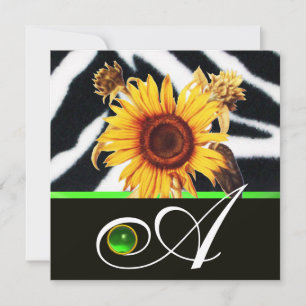 SUNFLOWERS GREEN BLACK WHITE ZEBRA FUR MONOGRAM KAART
