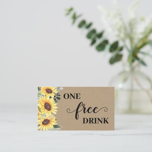 Sunflowers Greenery Free Drink Wedding Ticket Card (Staand voorkant)
