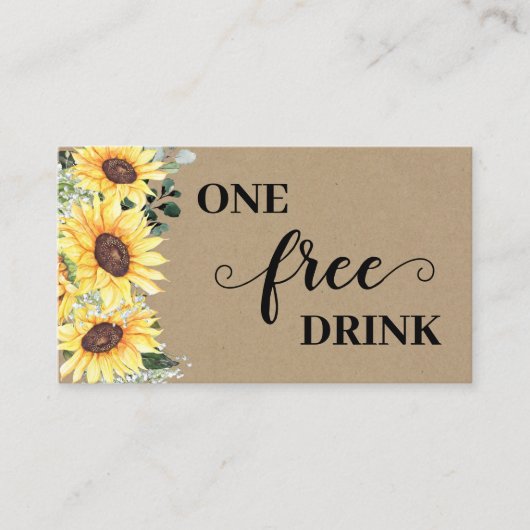 Sunflowers Greenery Free Drink Wedding Ticket Card (Voorkant)