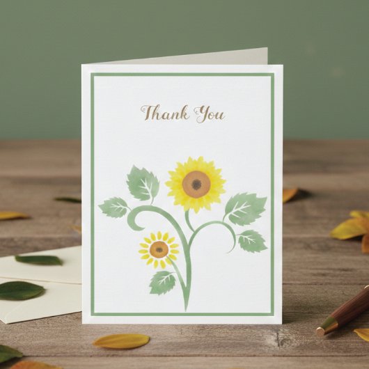 Sunflowers Greenery Wedding Folded Thank You Card Bedankkaart