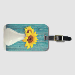 Sunflowers in a vase bagagelabel