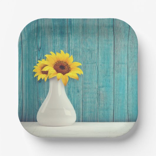 Sunflowers in a vase papieren bordje (Voorkant)