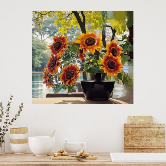 Sunflowers in a vase poster (Keuken)