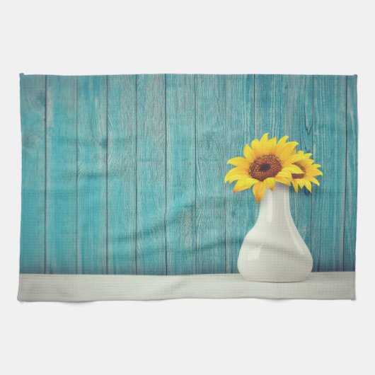 Sunflowers in a vase theedoek (Horizontaal)