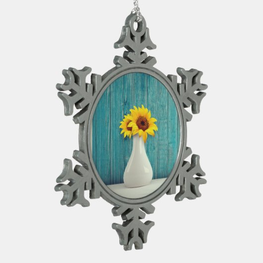 Sunflowers in a vase tin sneeuwvlok ornament (Links)