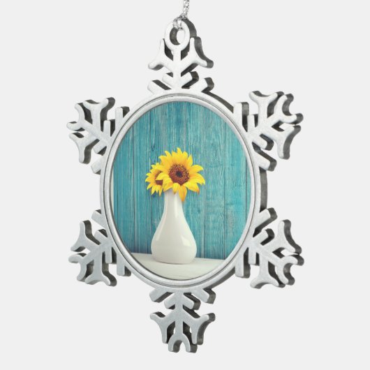 Sunflowers in a vase tin sneeuwvlok ornament (Rechts)