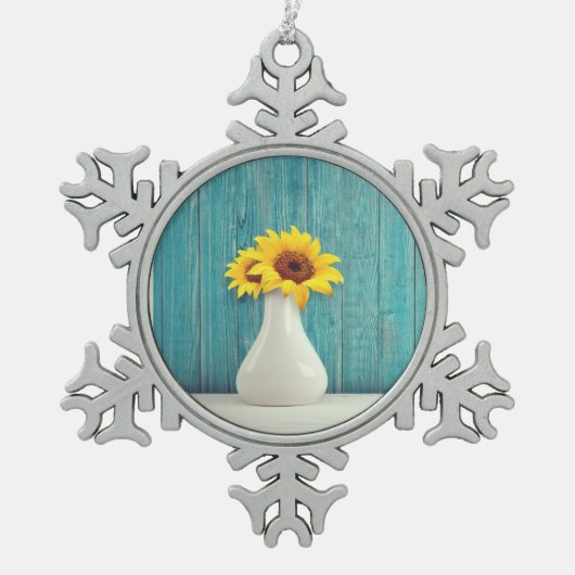 Sunflowers in a vase tin sneeuwvlok ornament (Voorkant)