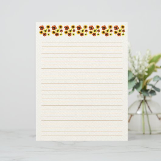 Sunflowers Lined Stationery Paper Briefhoofd (Staand voorkant)