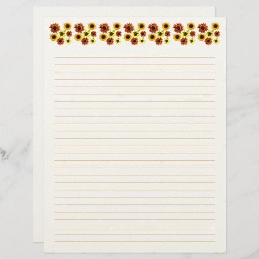 Sunflowers Lined Stationery Paper Briefhoofd (Voorkant / Achterkant)