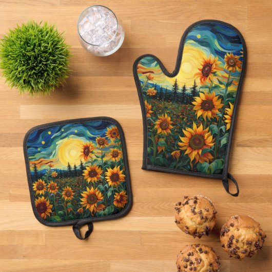 Sunflowers Ovenwant & Pannenlap Set (Top down)