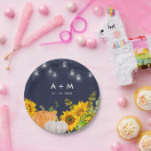 Sunflowers Pumpkins String Light Rustic Wedding Papieren Bordje (Feest)