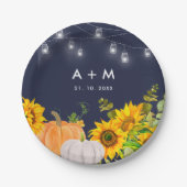 Sunflowers Pumpkins String Light Rustic Wedding Papieren Bordje (Voorkant)