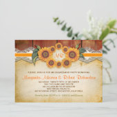 Sunflowers Rustic Wood verlovingsfeest nodigt uit Kaart (Staand voorkant)