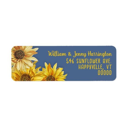 Sunflowers Slate Blue Return Address Labels  (Voorkant)