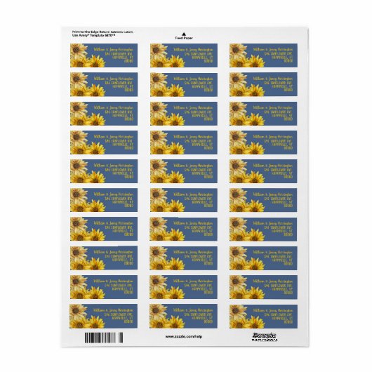 Sunflowers Slate Blue Return Address Labels  (Full Sheet)
