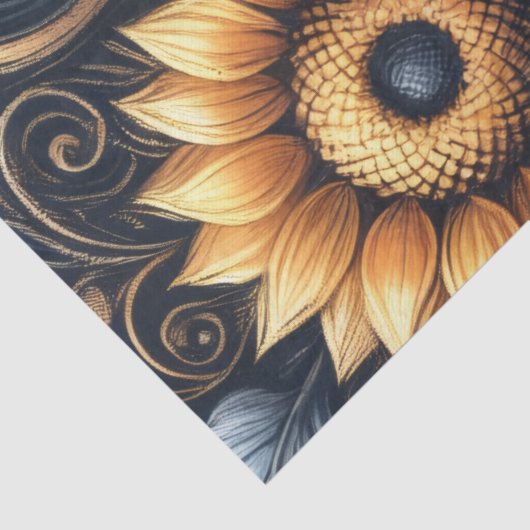 Sunflowers & Swirls Navy Blue Gold Decoupage  Tissuepapier (Detail)