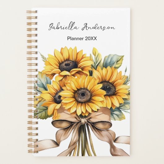 Sunflowers Watercolor Custom Name   Planner (Voorkant)