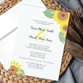 Sunflowers Watercolor Floral Sunny Yellow Wedding Kaart