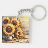 Sunflowers Watercolor Painting Sleutelhanger (Achterkant)