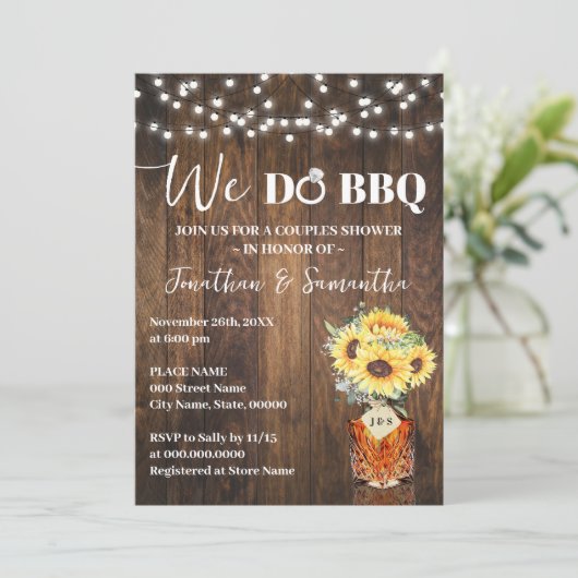Sunflowers We do BBQ Couple Shower Country Wedding Kaart (Staand voorkant)