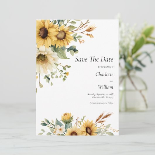 Sunflowers Wedding Save The Date QR Code Kaart (Staand voorkant)