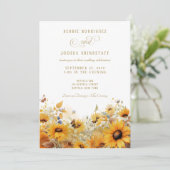 Sunflowers with Butterflies Wedding Invitation  Kaart (Staand voorkant)