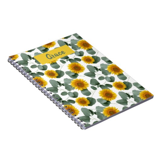 Sunflowers with Eucalyptus Leaves Pattern Custom Notitieboek (Rechterzijde)