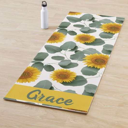 Sunflowers with Eucalyptus Leaves Pattern Custom Yogamat (In situ)