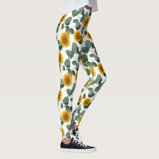 Sunflowers with Eucalyptus Leaves Pattern Leggings (Rechts)