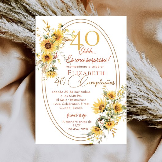 Sunflowers Women Spanish Surprise 40th Birthday Kaart
