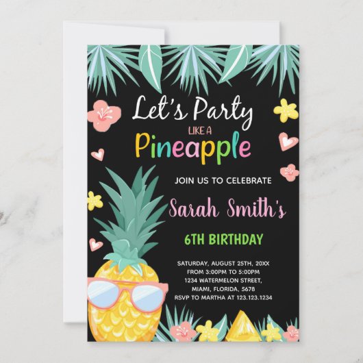 SunGlass Black Ananas Party Verjaardag Kaart (Voorkant)