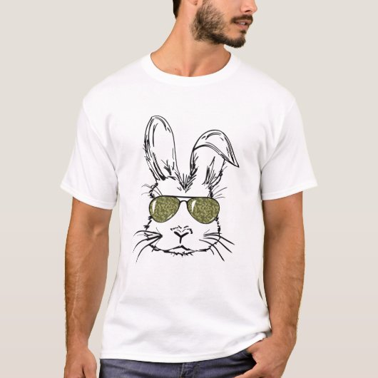 Sunglass Bunny Face Camouflage Happy Paasdag T-shirt (Voorkant)
