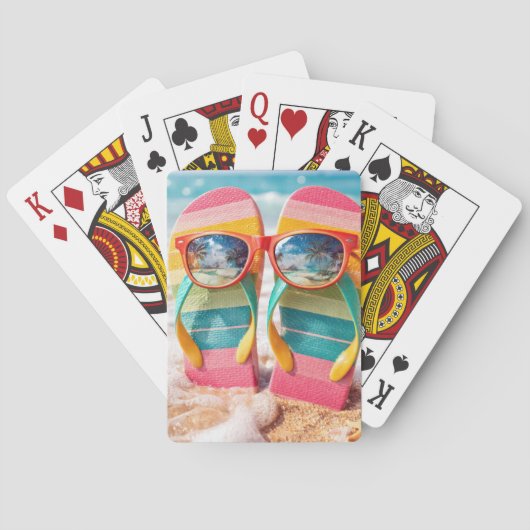 Sunglasses On Flip-flops In Beach Sand Pokerkaarten (Achterkant)