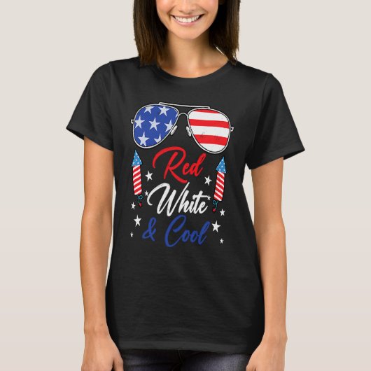 Sunglasses USA Flag Red White and Cool 4th of July T-shirt (Voorkant)