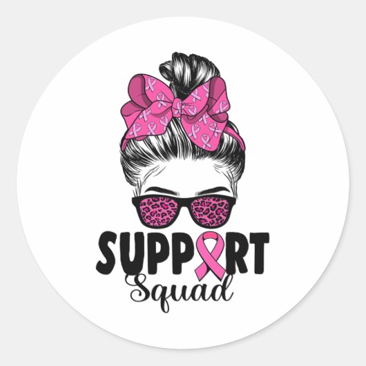 Sungles Messy Bun Support Squad Borstkanker Ronde Sticker (Voorkant)