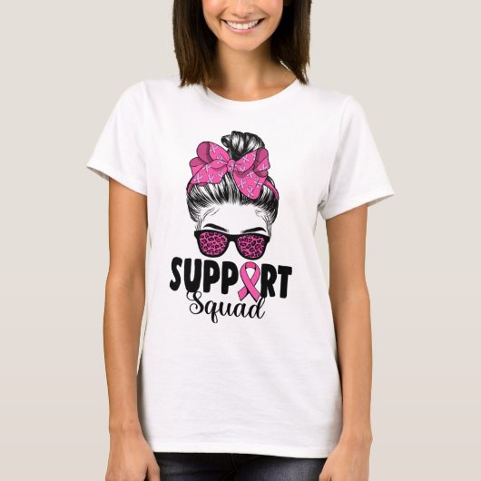 Sungles Messy Bun Support Squad Borstkanker T-shirt (Voorkant)