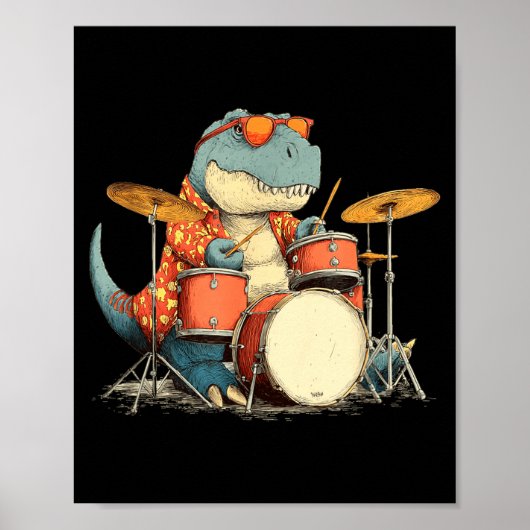 Sungles Rockstar Dinosaur With Cool Drums Costume  Poster (Voorkant)