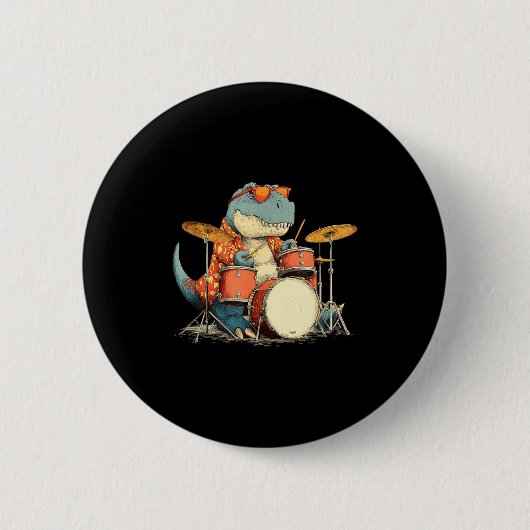 Sungles Rockstar Dinosaur With Cool Drums Costume Ronde Button 5,7 Cm (Voorkant)
