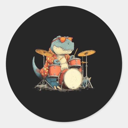Sungles Rockstar Dinosaur With Cool Drums Costume  Ronde Sticker (Voorkant)