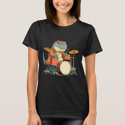 Sungles Rockstar Dinosaur With Cool Drums Costume  T-shirt (Voorkant)