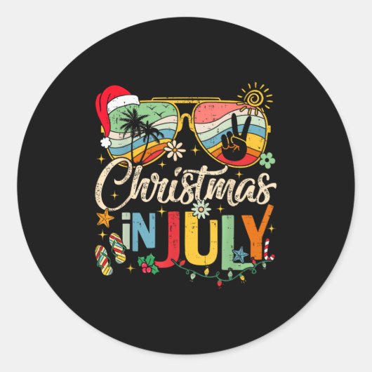 Sungles Santa Claus Beach Christmas In July Men Wo Ronde Sticker (Voorkant)